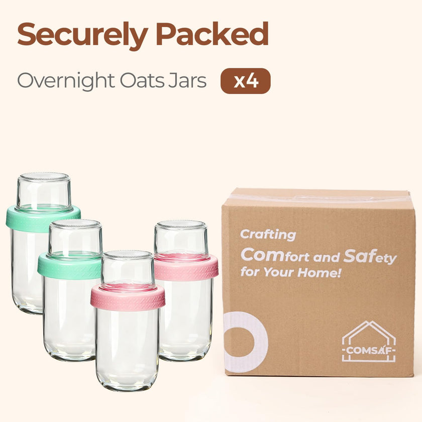 ComSaf Overnight Oats jars with Lids （16oz+4oz 4Pcs）, Dual-Laryer Chia Pudding Jars with Dry and Wet Separation, Yogurt Parfait Contianer for Oatmeal Cereal Nut Fruit, Meal Prep Glass Jars for Salad 🍁 All In One Marketplace Canada