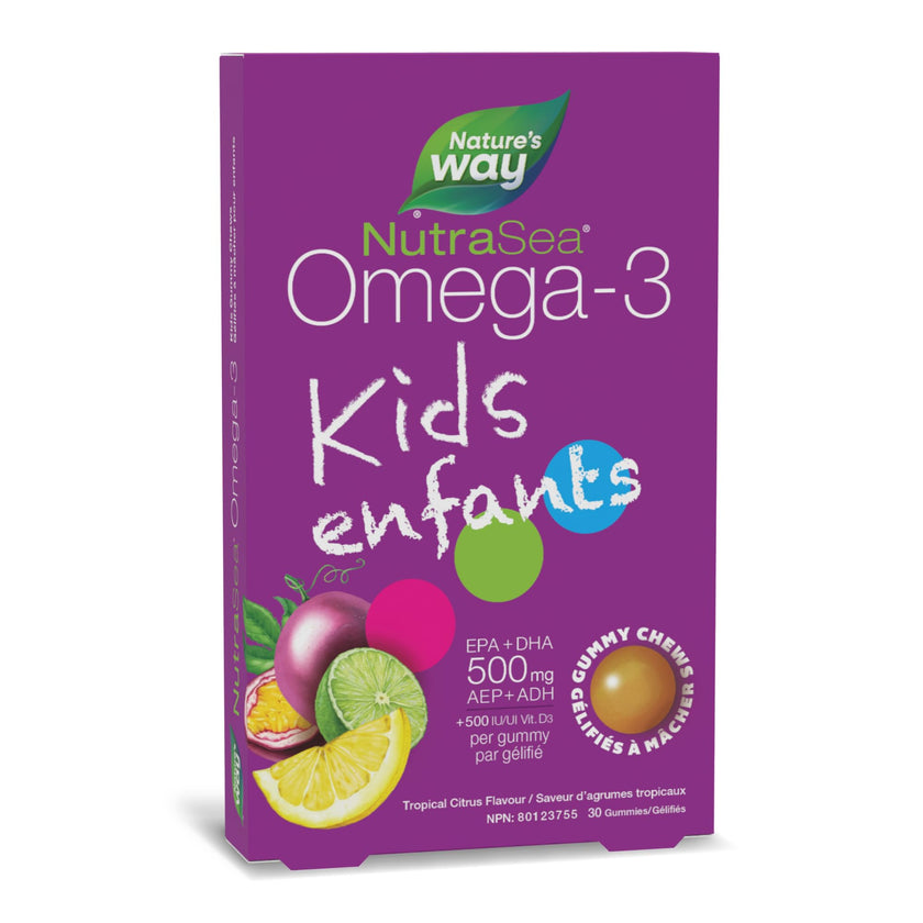 Nature's Way NutraSea Omega 3 Kids Gummy Chews Supplement with Fish Oil – Tropical Citrus Flavour – Brain, Bone & Immune Support for Kids Ages 3+ – 500mg EPA & DHA + 500IU Vitamin D3, 30 Gummies 🍁 All In One Marketplace Canada
