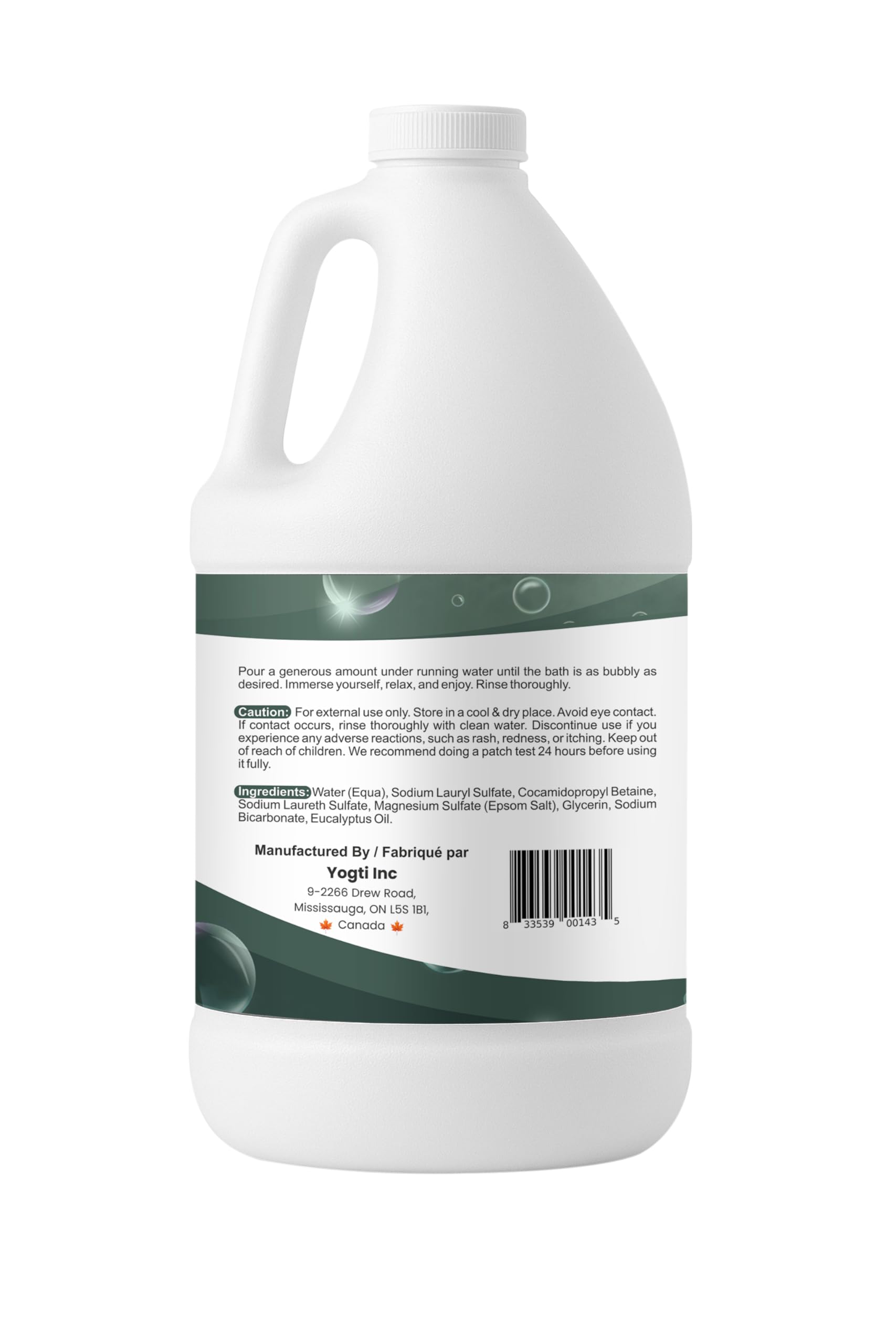 Yogti [Made in Canada] Foaming Bubble Bath Body Wash, 2 Eucalyptus, Made with with Epsom Salt & Pure Eucalyptus Essential Oil - 2 L 🍁 All In One Marketplace Canada