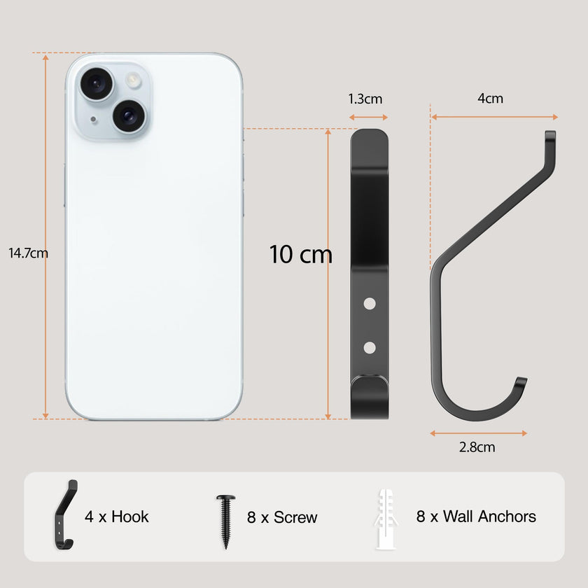 susswiff 10-Pack Coat Hook for Hanging, 10KG (Max), Stainless Wall Hooks for Towel, Hat, Backpack, Key, Clothes, Wall Mounted Coat Hanger for Closet, Black 10 CM 🍁 All In One Marketplace Canada