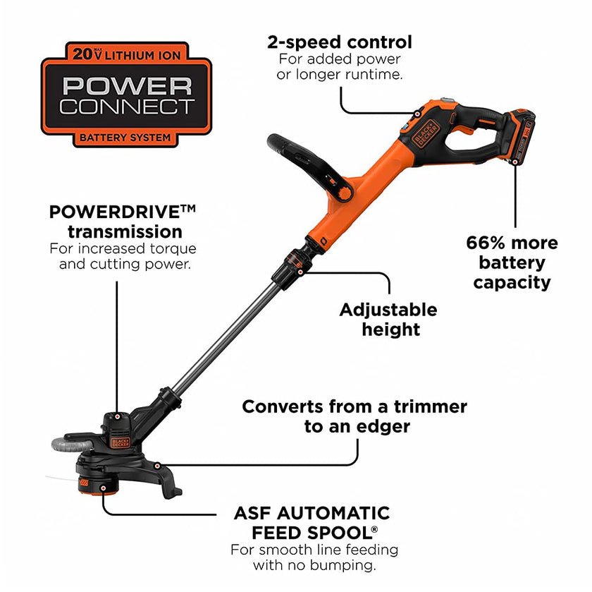 BLACK+DECKER 20V MAX Cordless String Trimmer with Power Drive Transmission, 2-Speed Control, Auto Feed, 12-Inch (LST522-CA) 🍁 All In One Marketplace Canada