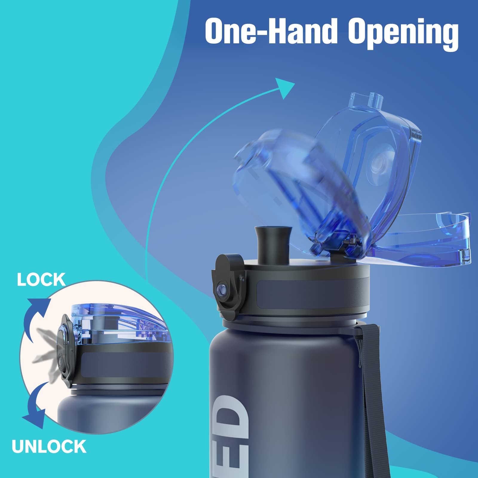 Sahara Sailor Water Bottle, 32oz Motivational Sports Water Bottle with Time Marker - Times to Drink - Tritan, BPA Free, Wide Mouth Leakproof, Fast Flow Technology with Clean Brush (1 Bottle) 🍁 All In One Marketplace Canada