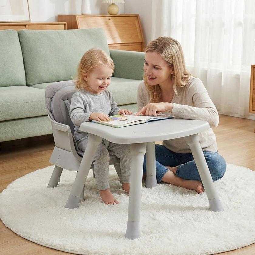INFANS 8 in 1 Baby High Chair, Convertible Highchair for Babies and Toddlers, Infant Dining Booster Seat, Building Block Table, Kids Stool Table Chair Set with Removable Tray (Grey) 🍁 All In One Marketplace Canada