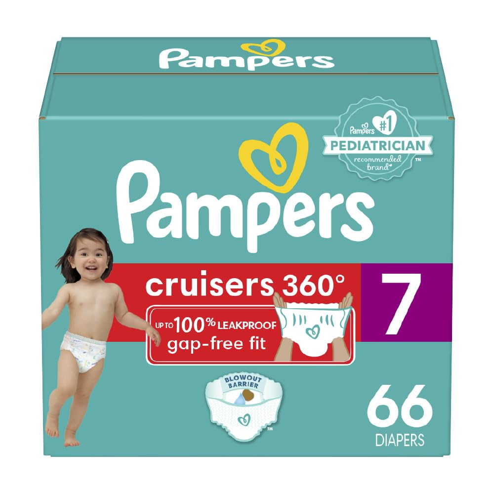 Pampers Diapers - Cruisers 360 degrees - Size 7, 66 Count, up to 100% Leakproof Fit, Designed for Active Babies, Pull On Diaper, EZ Off Tabs Designed for Easy Changes 🍁 All In One Marketplace Canada