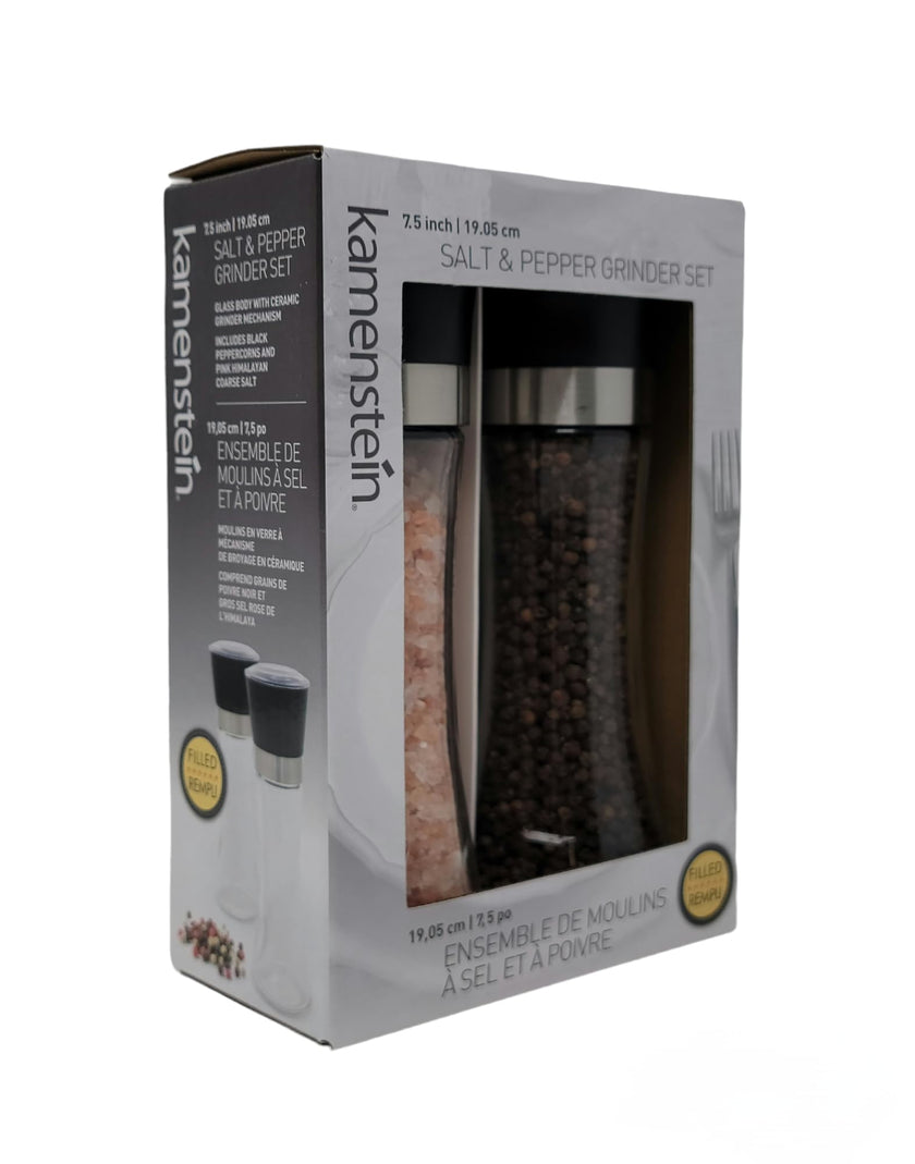 Kamensteín - Salt & Pepper Grinder Set, Includes Black Peppercorns and Pink Himalayan Salt (7.5inch) 🍁 All In One Marketplace Canada