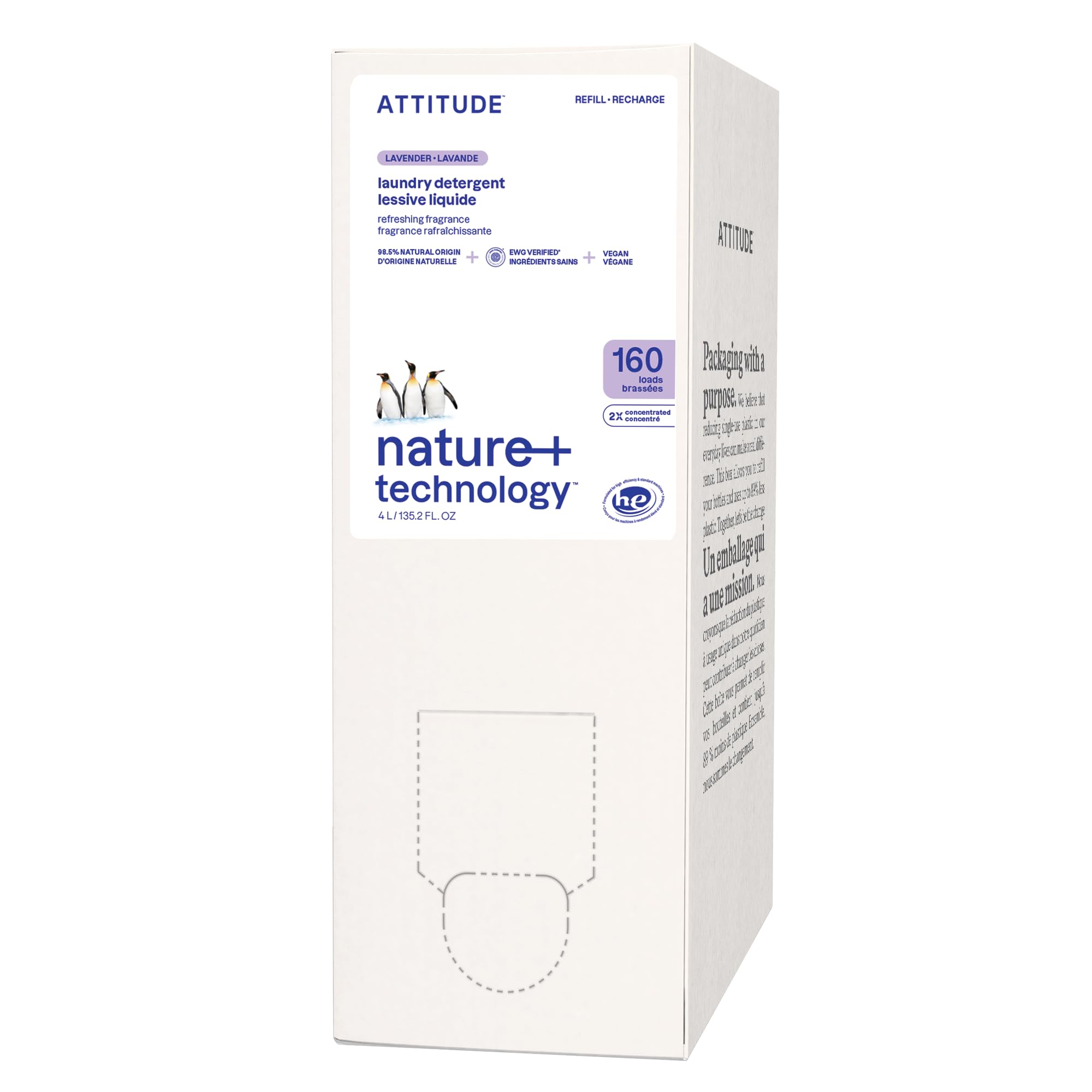 ATTITUDE Liquid Laundry Detergent Refill, EWG Verified, HE Compatible, Plant-Based & Vegan, Natural Laundry Soap, Made in Canada, Lavender Scent, 160 Loads, 4 Liters 🍁 All In One Marketplace Canada