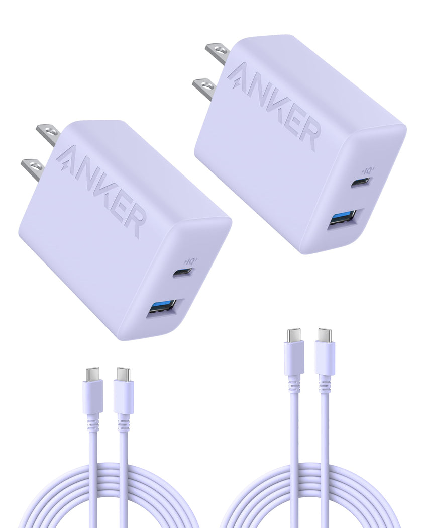 Anker iPhone 16 Charger, 2-Pack 20W Fast USB C Charger Block, for iPhone 16/16 Pro Max/15 Series/iPad Pro and More (Purple, 2 Pack & 2 Cable) 🍁 All In One Marketplace Canada