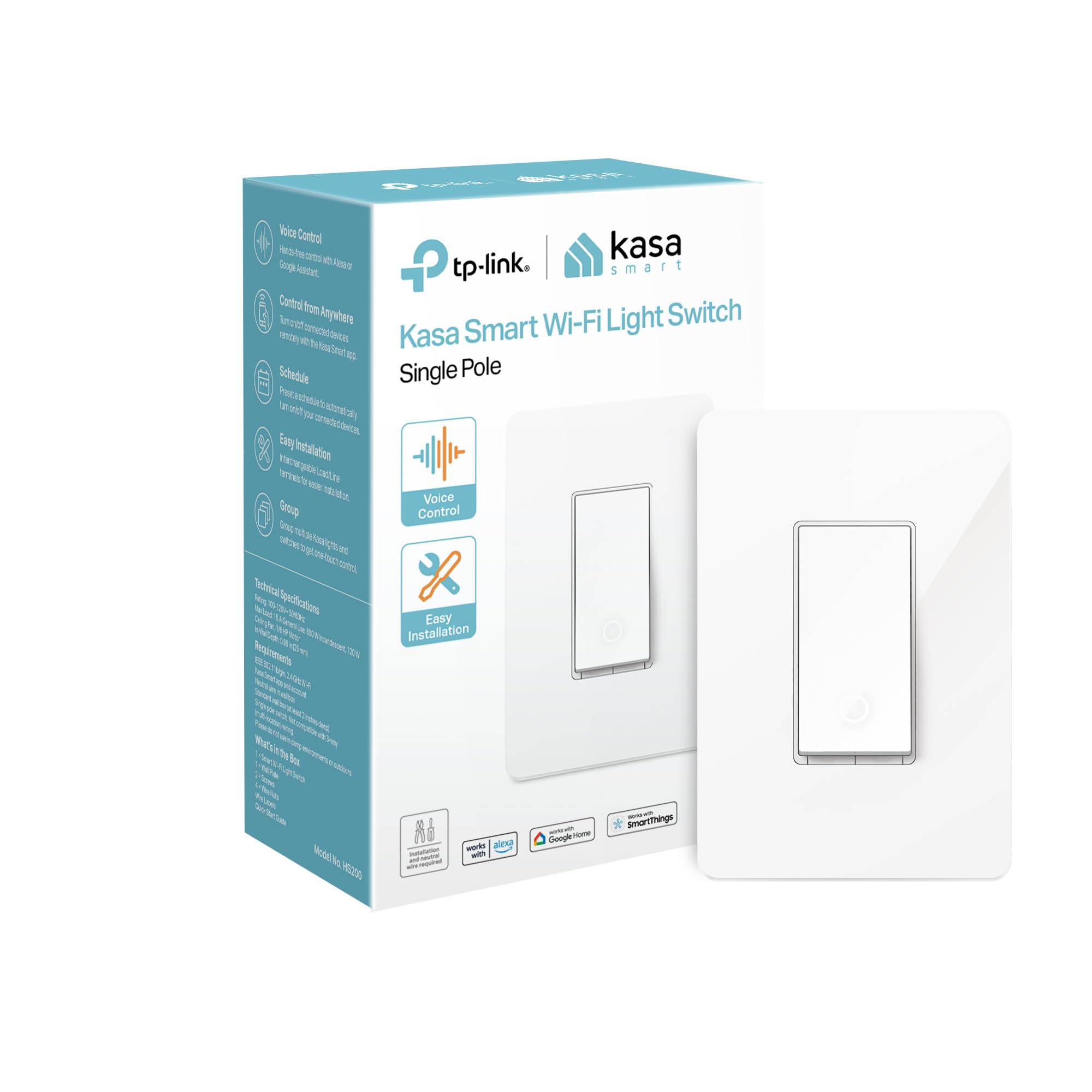 Kasa Smart Light Switch HS200, Single Pole, Needs Neutral Wire, 2.4GHz Wi-Fi Light Switch Works with Alexa and Google Home, UL Certified, No Hub Required, White ( Packaging May Vary ) 🍁 All In One Marketplace Canada