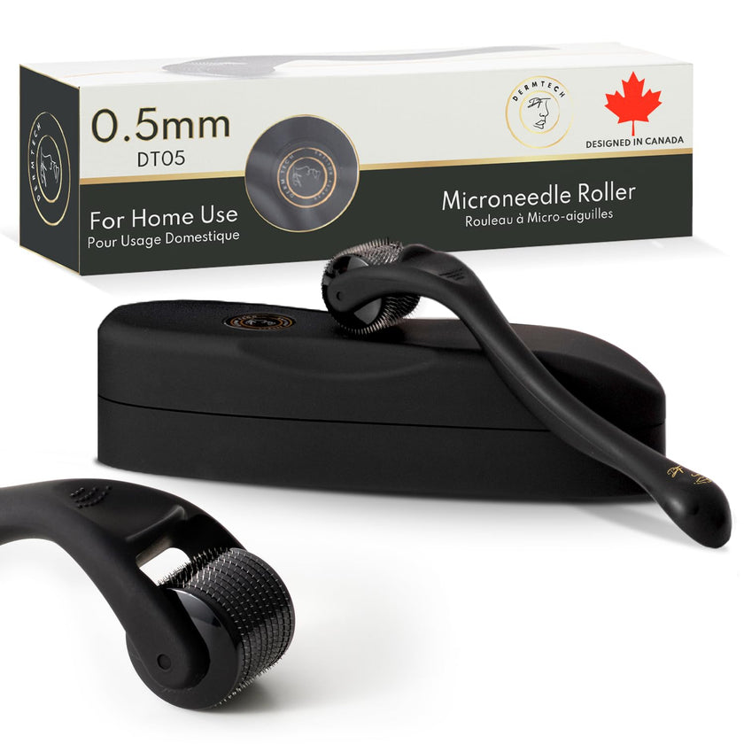DermTech Derma Microneedling Roller - 0.5mm Titanium Needles - Designed in Canada - 540 Needles - For Men and Women - Beard Roller Face Roller (Matte Black) 🍁 All In One Marketplace Canada
