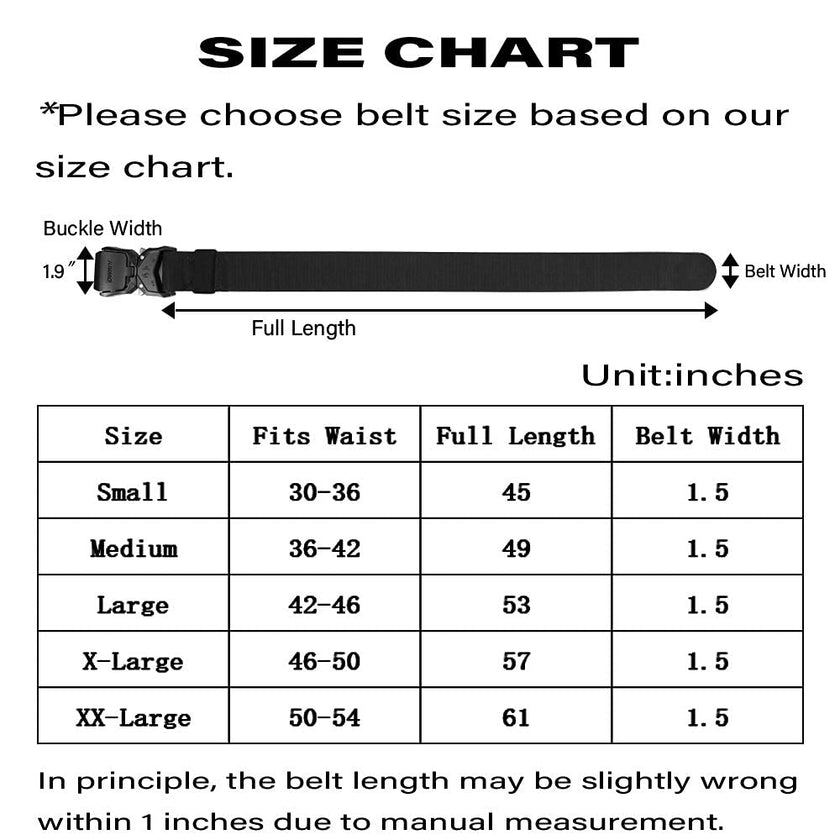 JUKMO Tactical Belt, Military Hiking Rigger 1.5 inches Nylon Web Work Belt with Heavy Duty Quick Release Buckle (Black, Small) 🍁 All In One Marketplace Canada