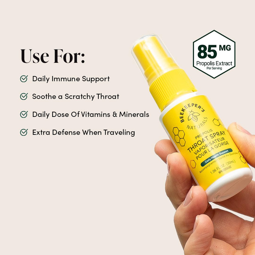 BEEKEEPER'S NATURALS Propolis Throat Spray - 85mg Bee Propolis Extract - Natural Immune Support, Sore Throat Relief & Antioxodant Support - Antioxidants, Keto, Paleo, Gluten-Free (1.06 oz) 🍁 All In One Marketplace Canada