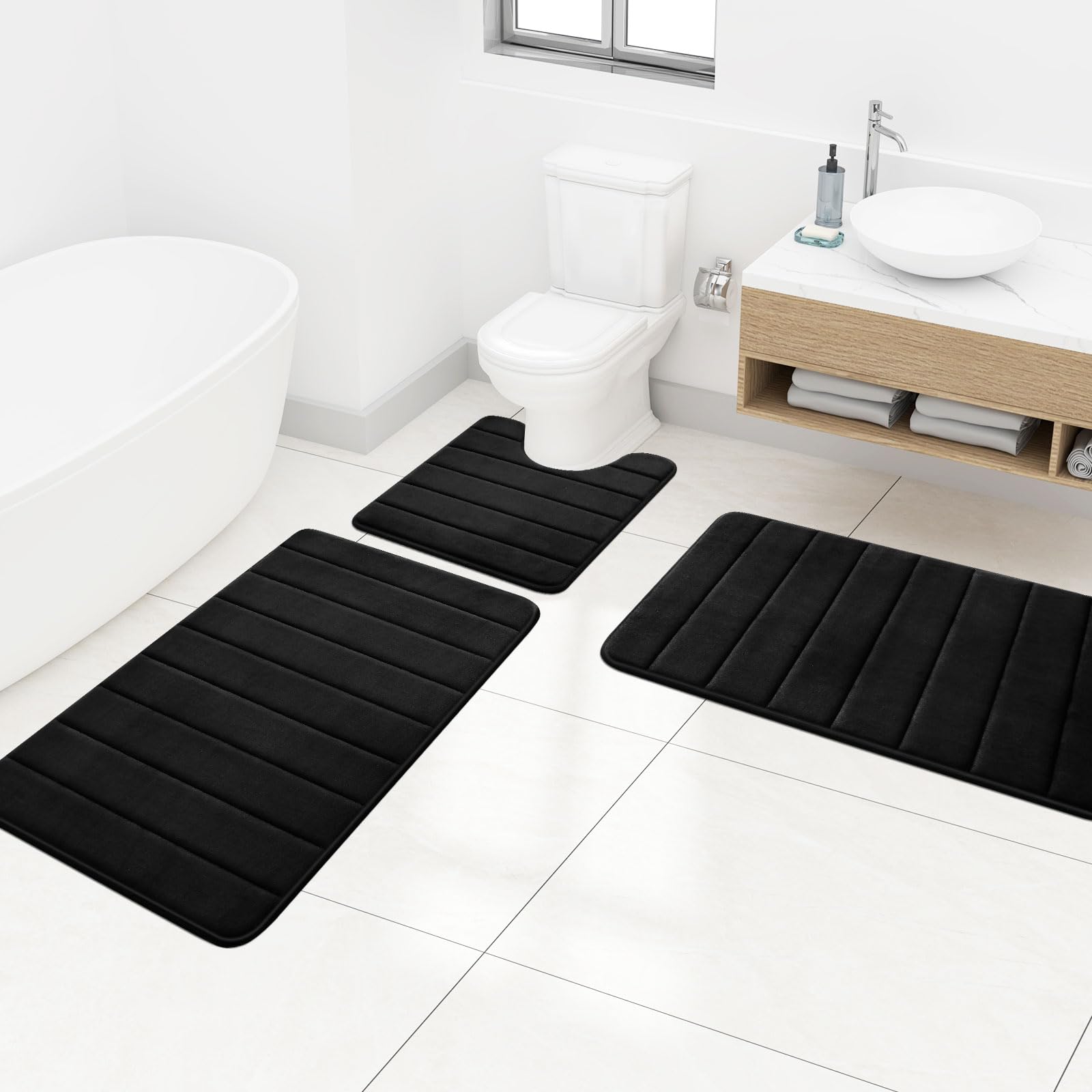 OLANLY Soft Memory Foam Bath Mat, Non-Slip and Super Absorbent Bathroom Mat, Machine Washable Quick Dry Bath Mats for Bathroom, Shower, and Tub, 16
