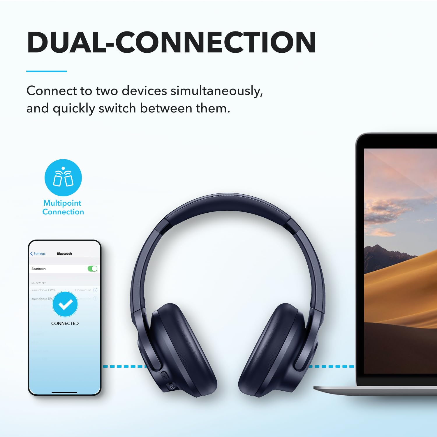 soundcore by Anker Q20i Hybrid Active Noise Cancelling Headphones, Wireless Over-Ear Bluetooth, 40H Long ANC Playtime, Hi-Res Audio, Big Bass, Customize via an App, Transparency Mode, Ideal for Travel 🍁 All In One Marketplace Canada