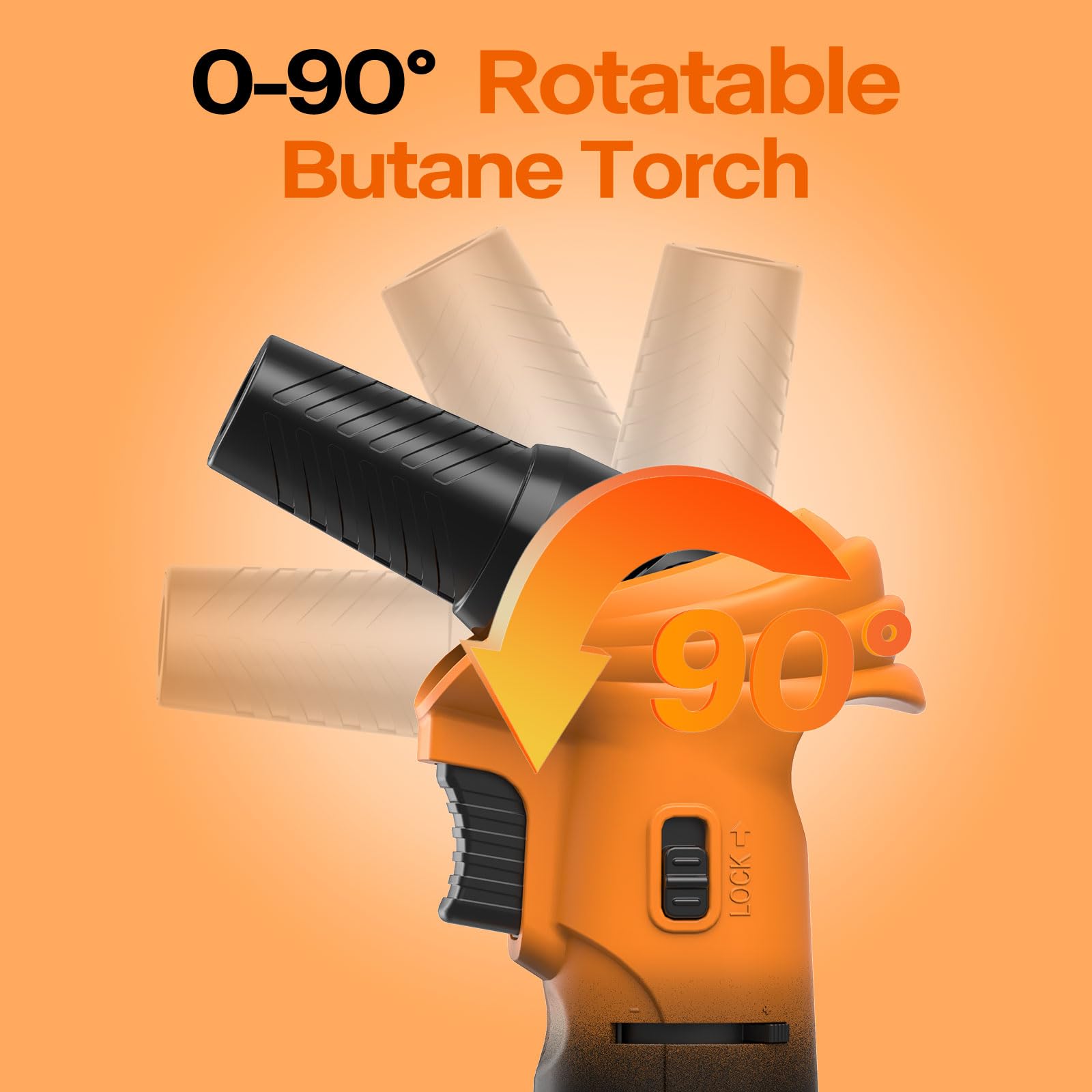 Butane Torch Lighter – Refillable Adjustable Flame Torch with 0‑90° Rotating Head, Safety Lock & Continuous Flame – Kitchen Torch for Creme Brulee, Soldering, BBQ & DIY Crafts (Orange and Black) 🍁 All In One Marketplace Canada