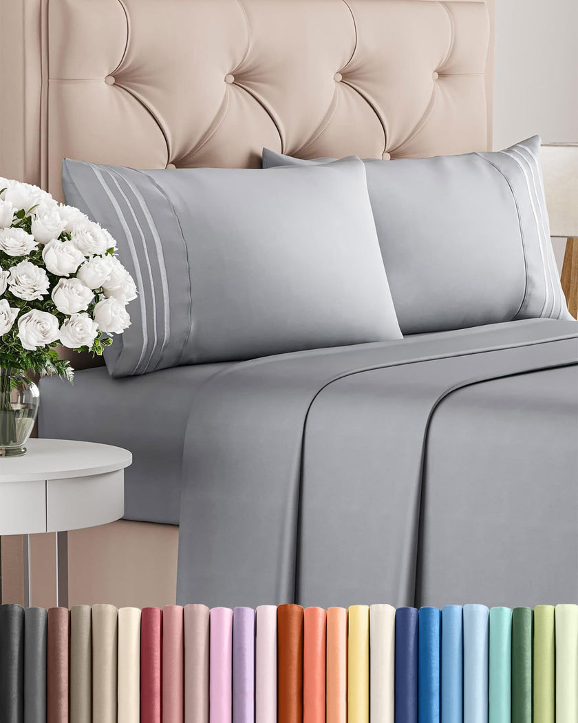 Queen Size 4 Piece Sheet Set - Comfy Breathable & Cooling Sheets - Hotel Luxury Bed Sheets for Women & Men - Deep Pockets, Easy-Fit, Soft & Wrinkle Free Sheets - Steel Blue Oeko-Tex Bed Sheet Set 🍁 All In One Marketplace Canada