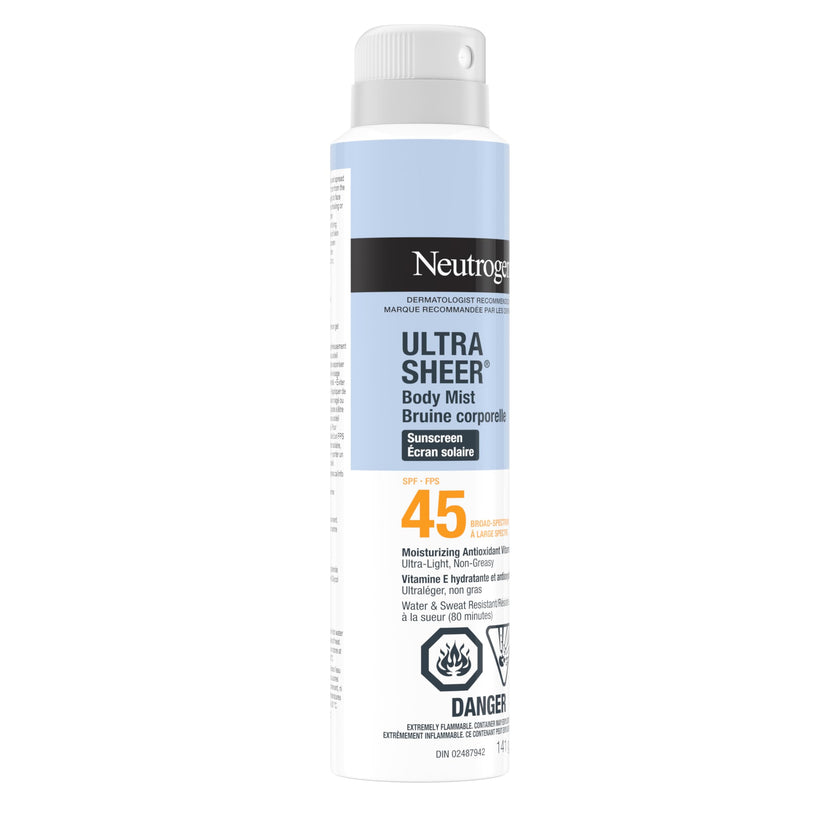 Neutrogena Ultra Sheer Body Mist Sunscreen Spray SPF 45 for UVA/UVB Broad Spectrum Sun Protection, Lightweight, Water-Resistant, Oil-Free & Non-Comedogenic, Oxybenzone-free, 141g 🍁 All In One Marketplace Canada
