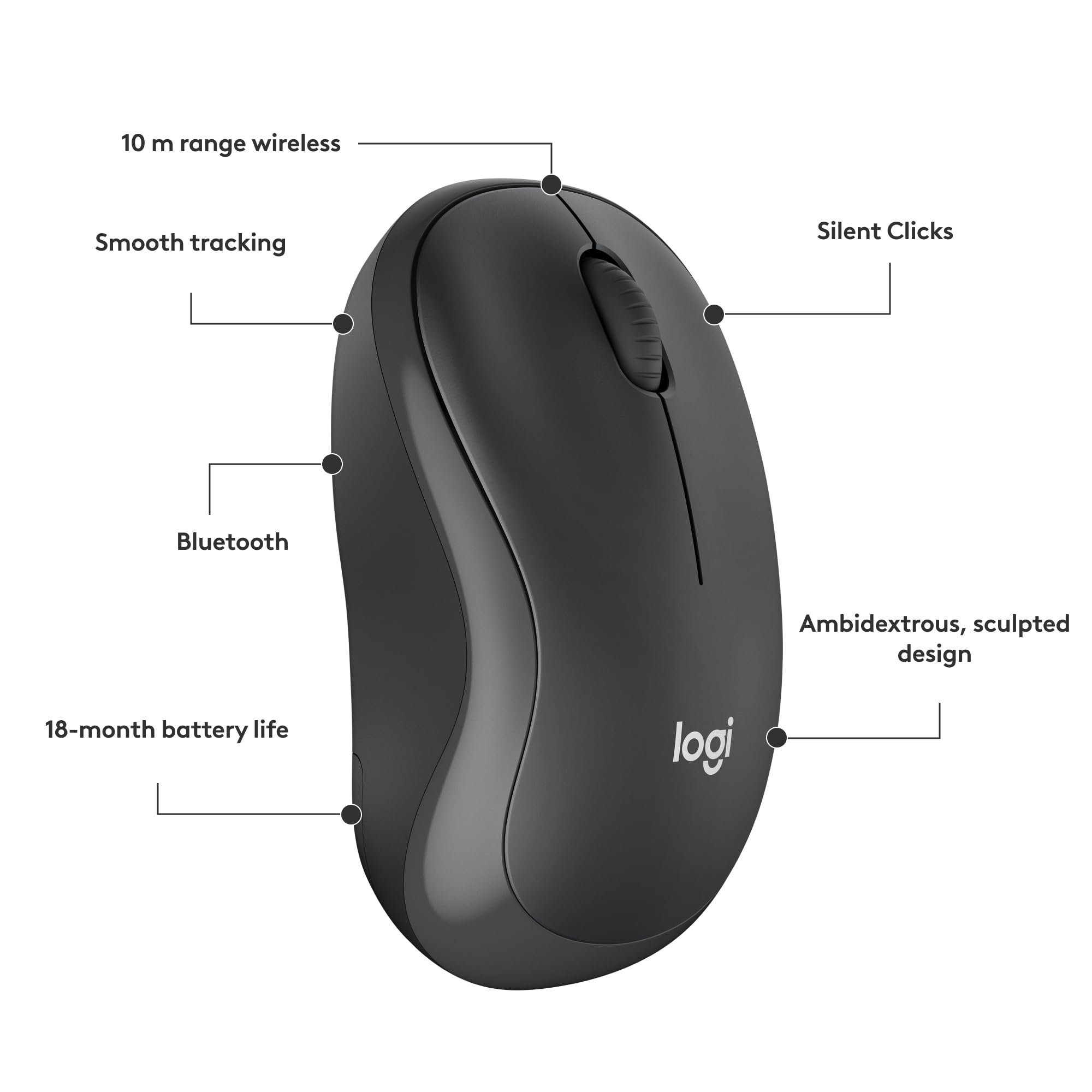 Logitech M240 Silent Bluetooth Mouse, Wireless, Compact, Portable, Smooth Tracking, 18-Month Battery, for Windows, macOS, ChromeOS, Compatible with PC, Mac, Laptop, Tablets - Graphite 🍁 All In One Marketplace Canada