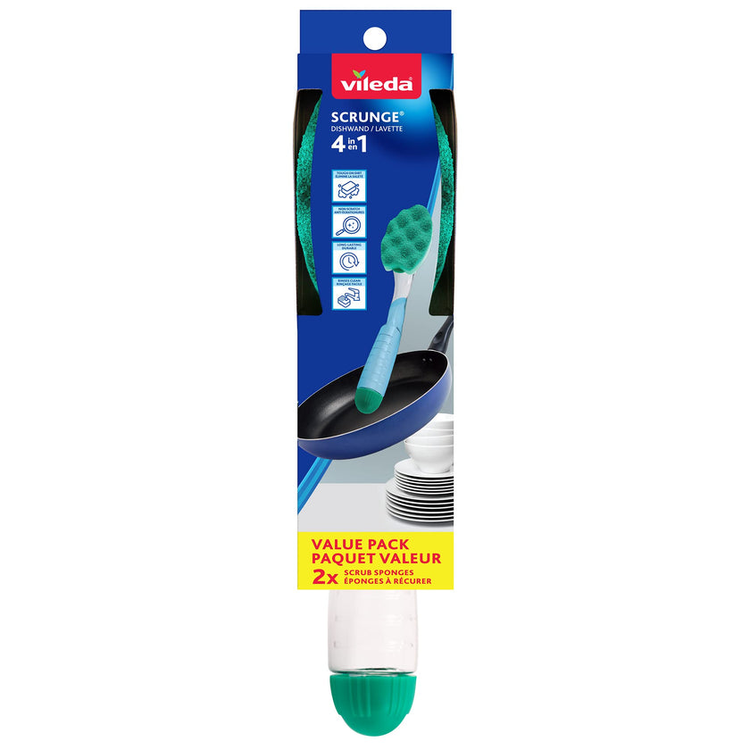 Vileda Scrunge Multi-Use Dishwand with 1 Extra Refill | Non-Scratch Dish Brush | Replaceable Scrubbing Sponge Head 🍁 All In One Marketplace Canada