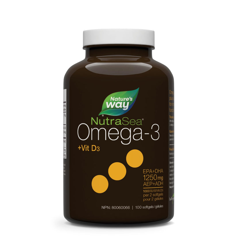 Nature's Way NutraSea Omega-3 and Vitamin D Soft Gels - Fish Oil Supplement with EPA and DHA – Helps Support the Maintenance of Good Health – Mint Flavour, 100 Softgels 🍁 All In One Marketplace Canada