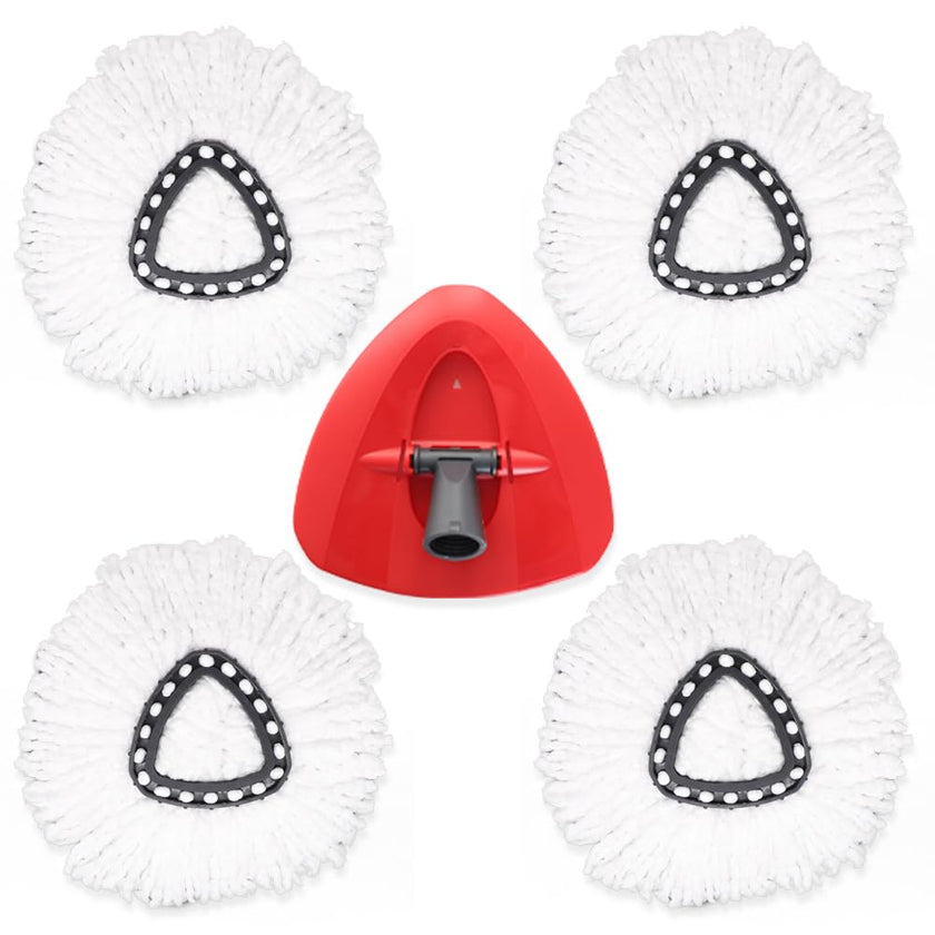4Pcs Spin Mop Head Refills + 1 Mop Holder for Vileda, fit O-Cedar Spin Mop, Easy Wring Mop Replacement, Microfiber Triangle Replacement Pads, White Color (Pack4 * 1) 🍁 All In One Marketplace Canada