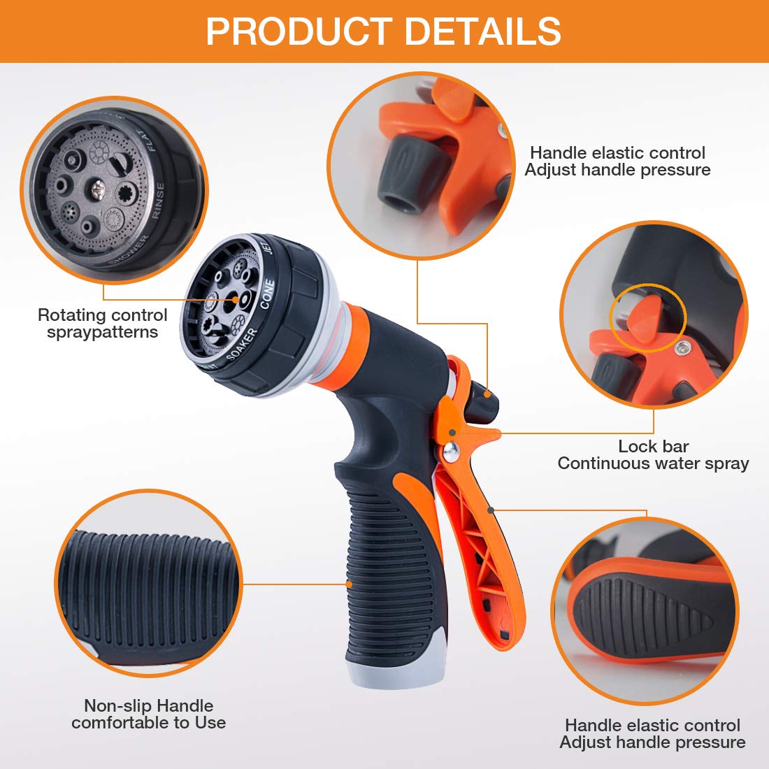 Forthcan Garden Hose Nozzle - 2 Pack Hand Sprayer With 8 Patterns for Watering, Car Wash, Cleaning and Showering Dogs & Pets (Orange) 🍁 All In One Marketplace Canada