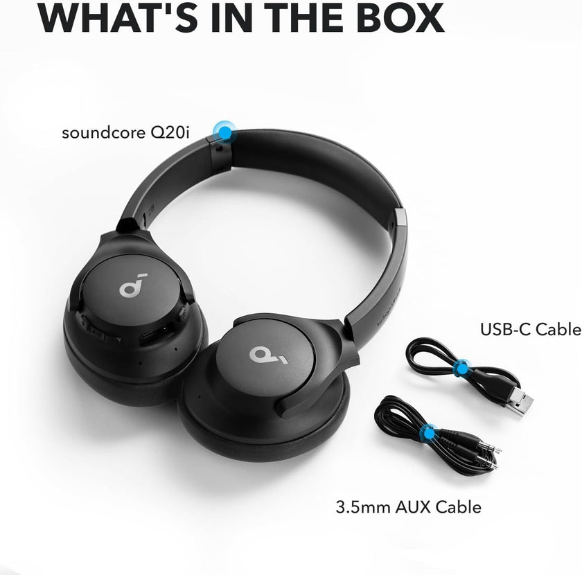soundcore by Anker Q20i Hybrid Active Noise Cancelling Headphones, Wireless Over-Ear Bluetooth, 40H Long ANC Playtime, Hi-Res Audio, Big Bass, Customize via an App, Transparency Mode, Ideal for Travel 🍁 All In One Marketplace Canada