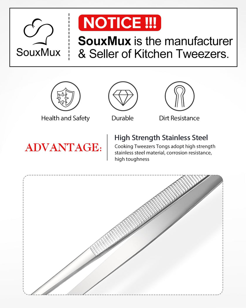2 Pcs 12-inch Cooking Tweezers Tongs Precision Serrated Tips, Stainless Steel Professional Chef Tweezer Kitchen Tools for BBQ, Plating and Serving 🍁 All In One Marketplace Canada
