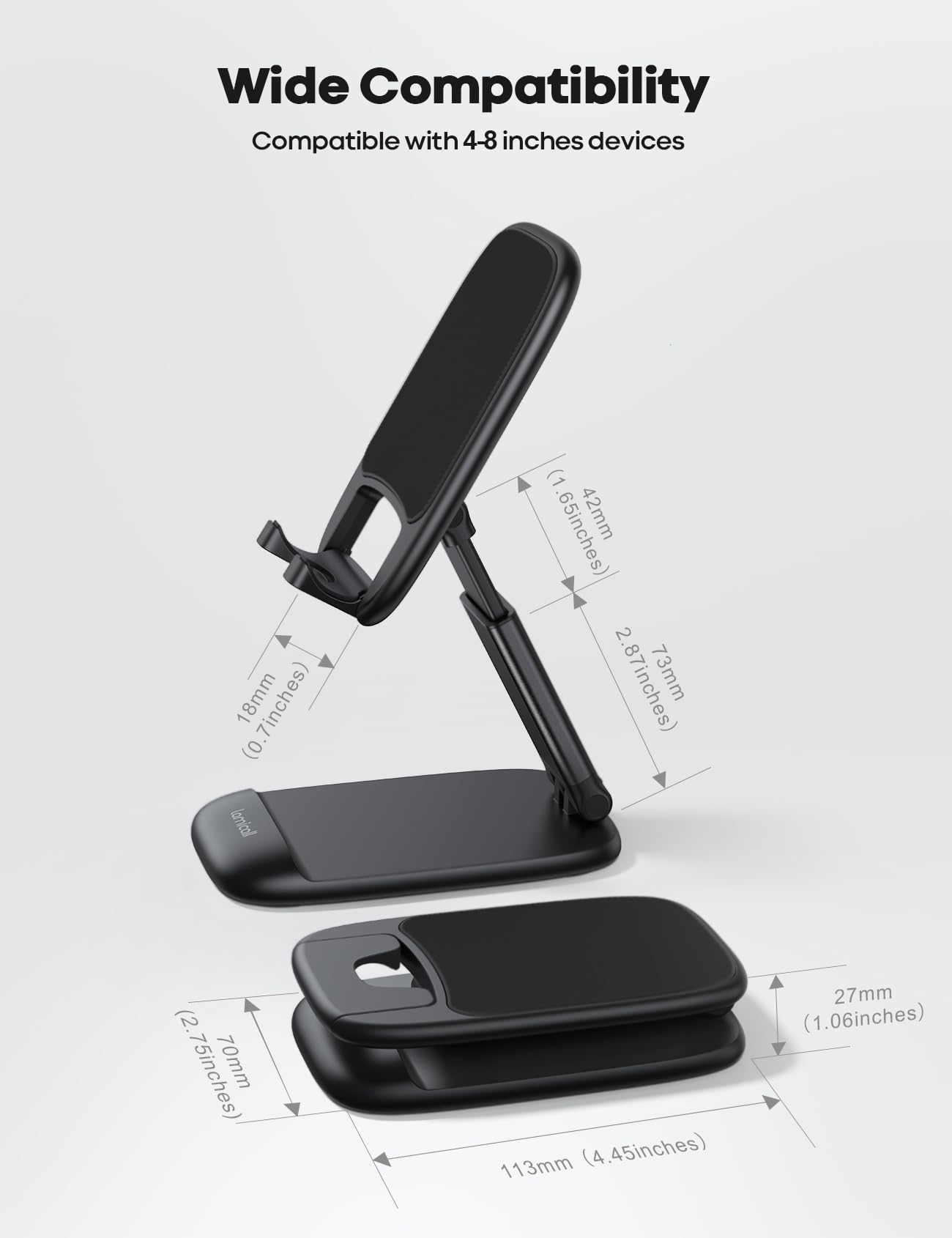 Lamicall Foldable Phone Stand for Desk - Height Adjustable Cell Phone Holder Portable Cellphone Cradle Desktop Dock Mom Gift Compatible with iPhone 14 15 16 17 Pro Max Plus Air, S24 S25 Ultra, 4-8