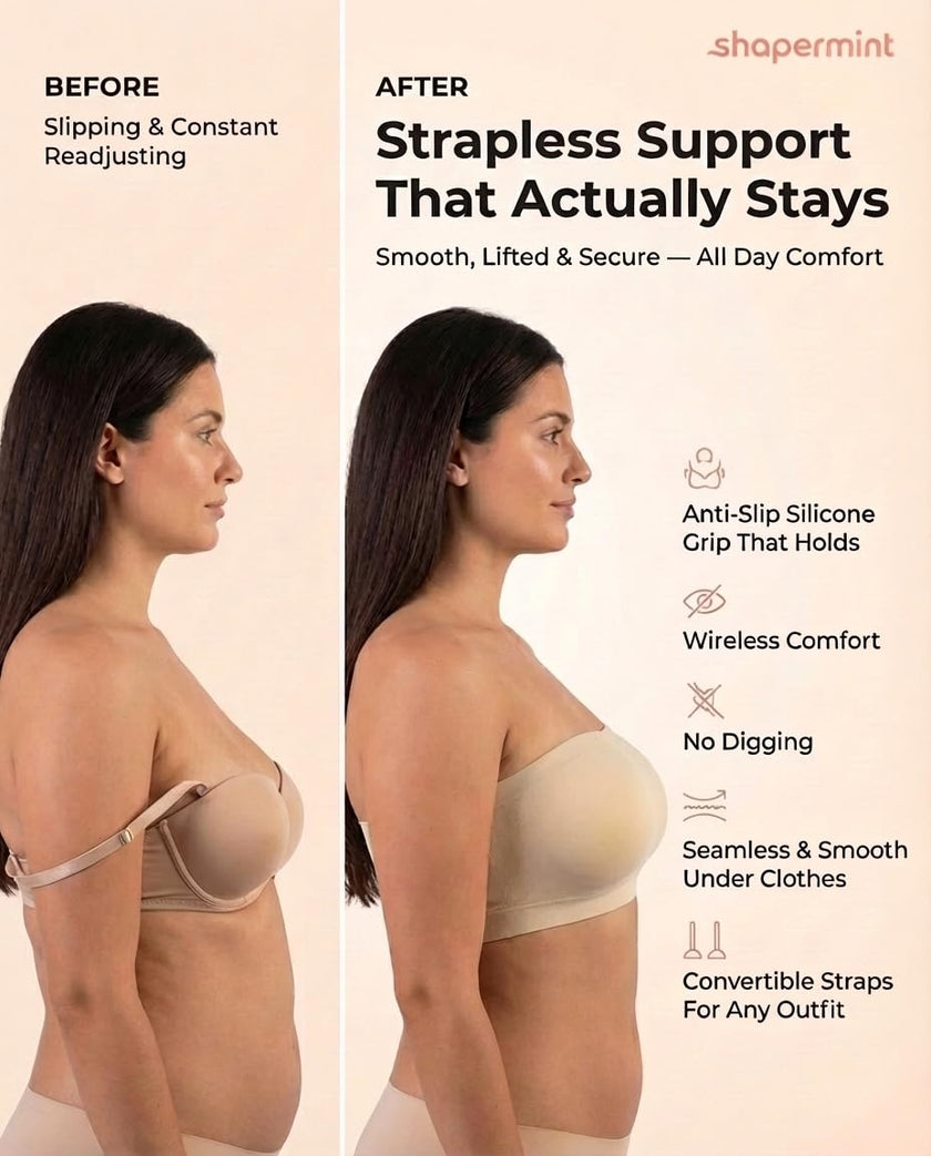SHAPERMINT Convertible Strapless Bras for Women - Compression Wireless Bandeau Bra Top Beige 🍁 All In One Marketplace Canada
