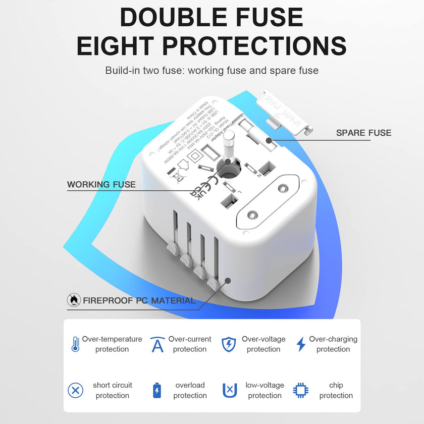VYLEE Universal International Power Travel Plug Adapter, 5 in 1 European Travel Plug Adapter W/ 3.5A 2xUSB-A and 2xUSB C Wall Charger and Worldwide AC Outlet for Europe USA UK AUS Asia (White) 🍁 All In One Marketplace Canada