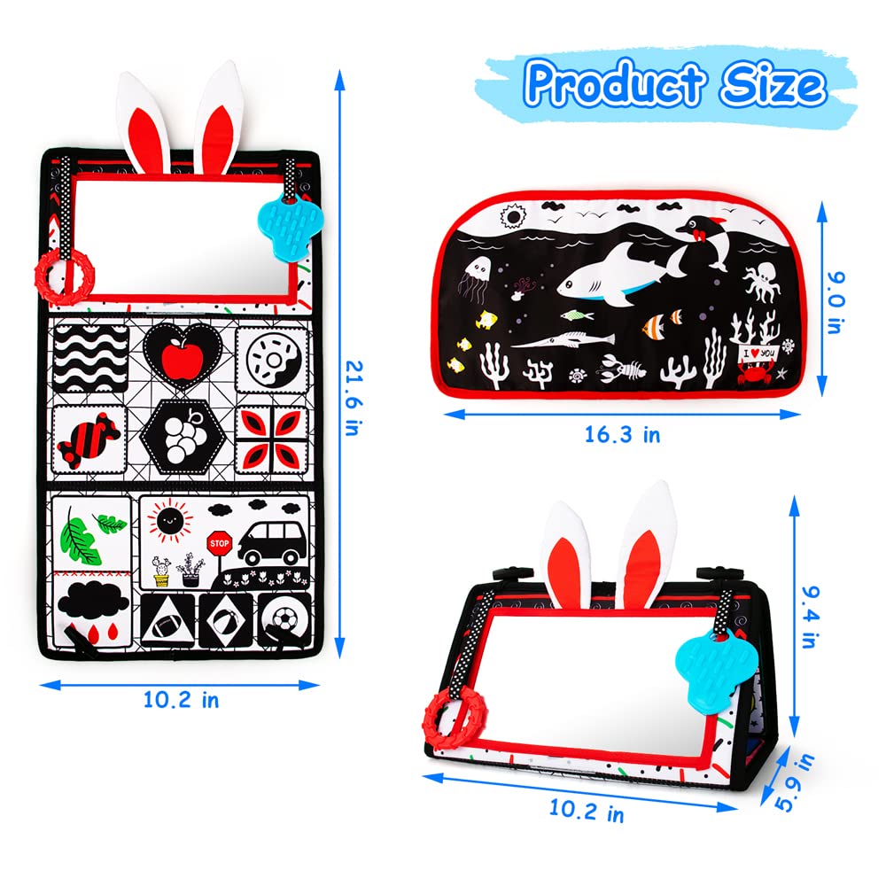 Inbeby Tummy Time Mirror Toy & Play Activity Cinrkle Mat, Black and White High Contrast Baby Newbron Toys 0 3 6 Months Brain Development, Snesory Texture Piano Infant Toys 0 3 6 Months with Squeaker 🍁 All In One Marketplace Canada