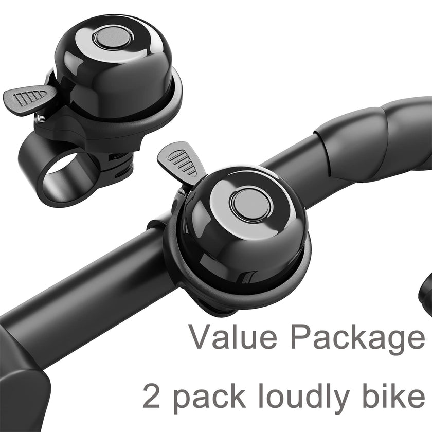 2 Pack Classic Bike Bell, Bicycle Bell | Loud Crisp Clear Sound for City Commuting & Mountain Bikes, BMX Bike, Sports Bike, Durable & Easy-Thumb Hit for Adults Kids, Right Hand/Left Hand Use - Black 🍁 All In One Marketplace Canada