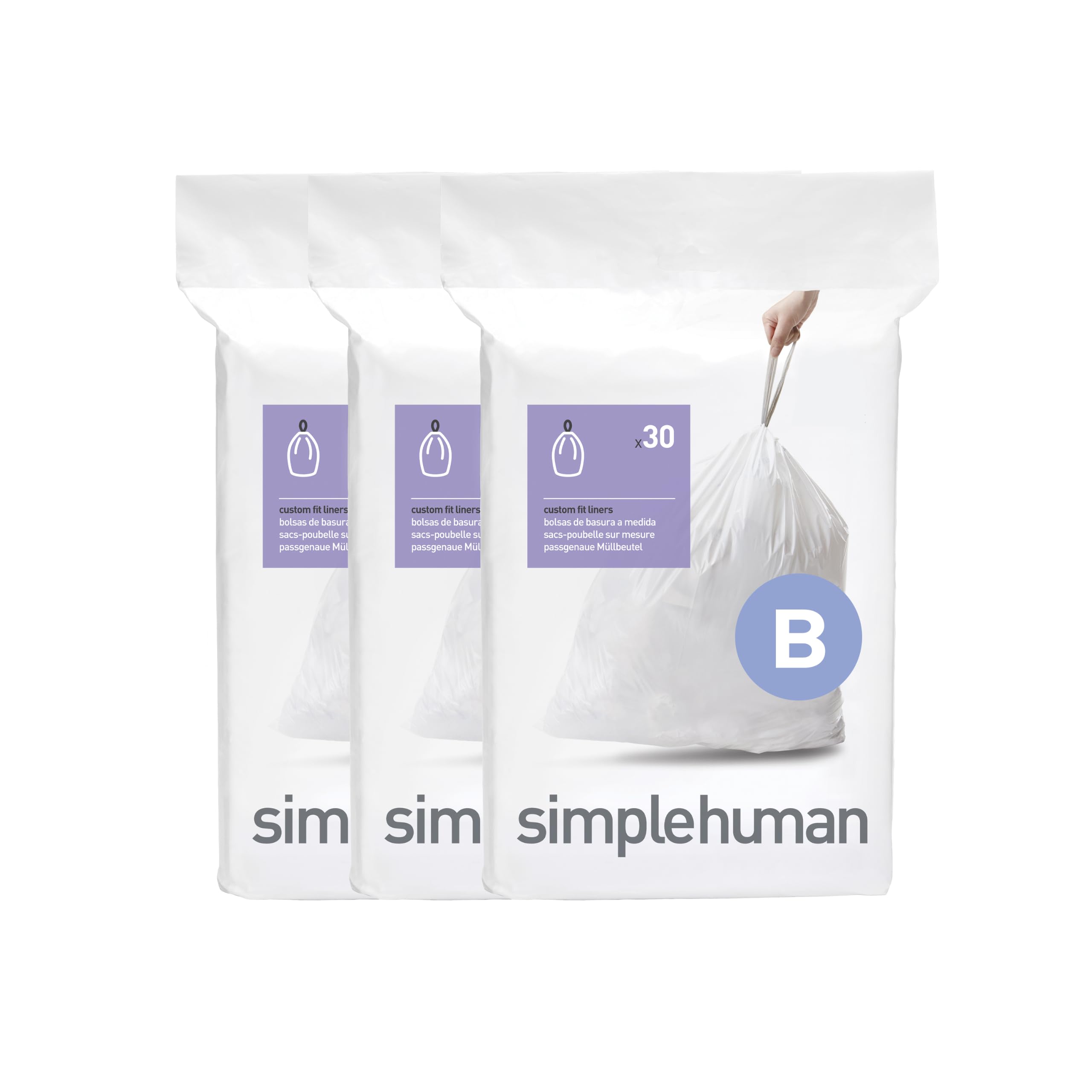 simplehuman Code B 90 Count, Dispenser Pack Custom Fit Liners, Drawstring Trash Bags, 6L / 1.6 Gallons, White 🍁 All In One Marketplace Canada