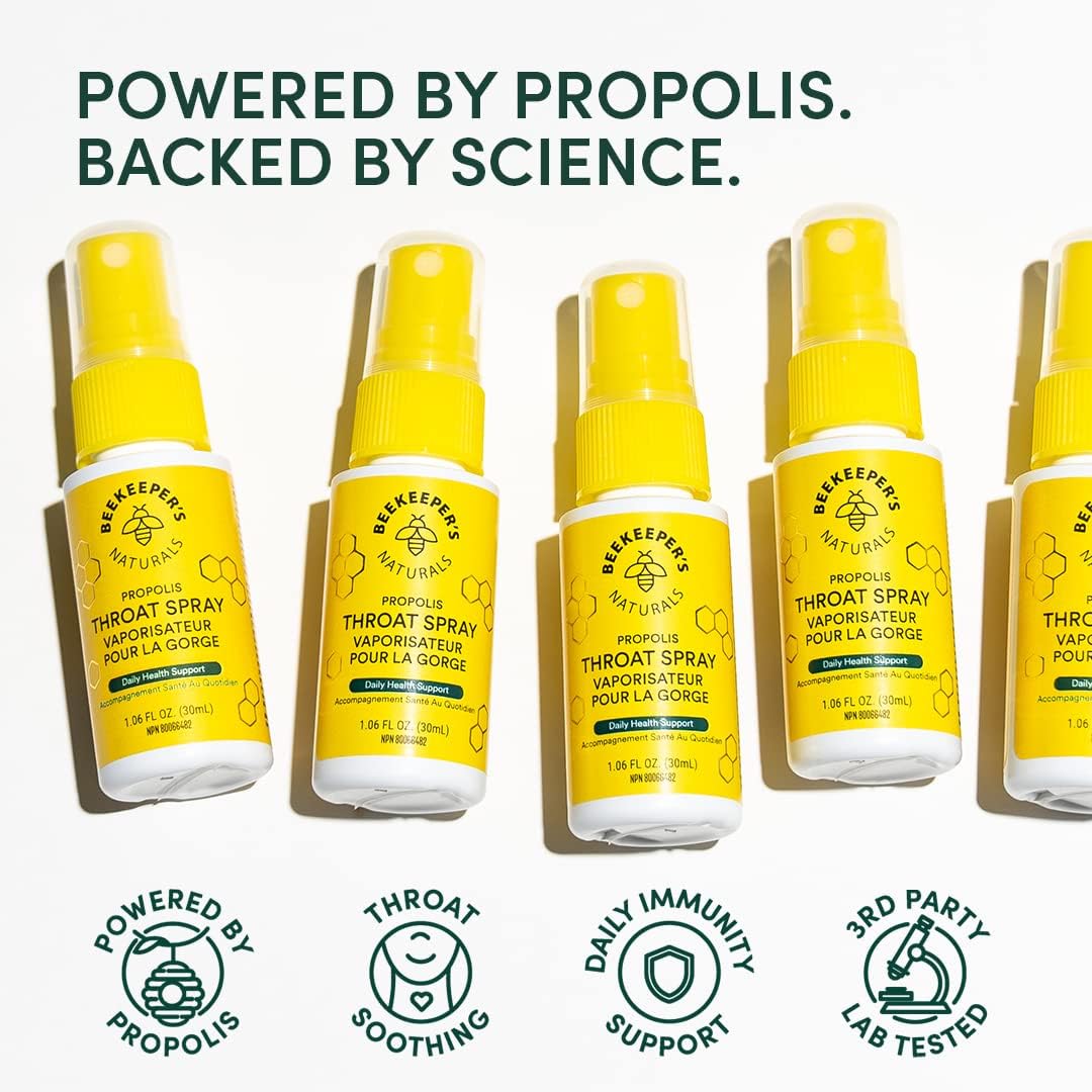 BEEKEEPER'S NATURALS Propolis Throat Spray - 85mg Bee Propolis Extract - Natural Immune Support, Sore Throat Relief & Antioxodant Support - Antioxidants, Keto, Paleo, Gluten-Free 1.06 oz (Pack of 2) 🍁 All In One Marketplace Canada