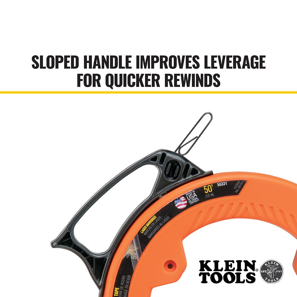 Klein Tools 56331 50-Foot Electrical Fish Tape, Steel Wire Puller with Double Loop Tip, Optimized Housing and Handle, 1/8-Inch,Orange/Black 🍁 All In One Marketplace Canada