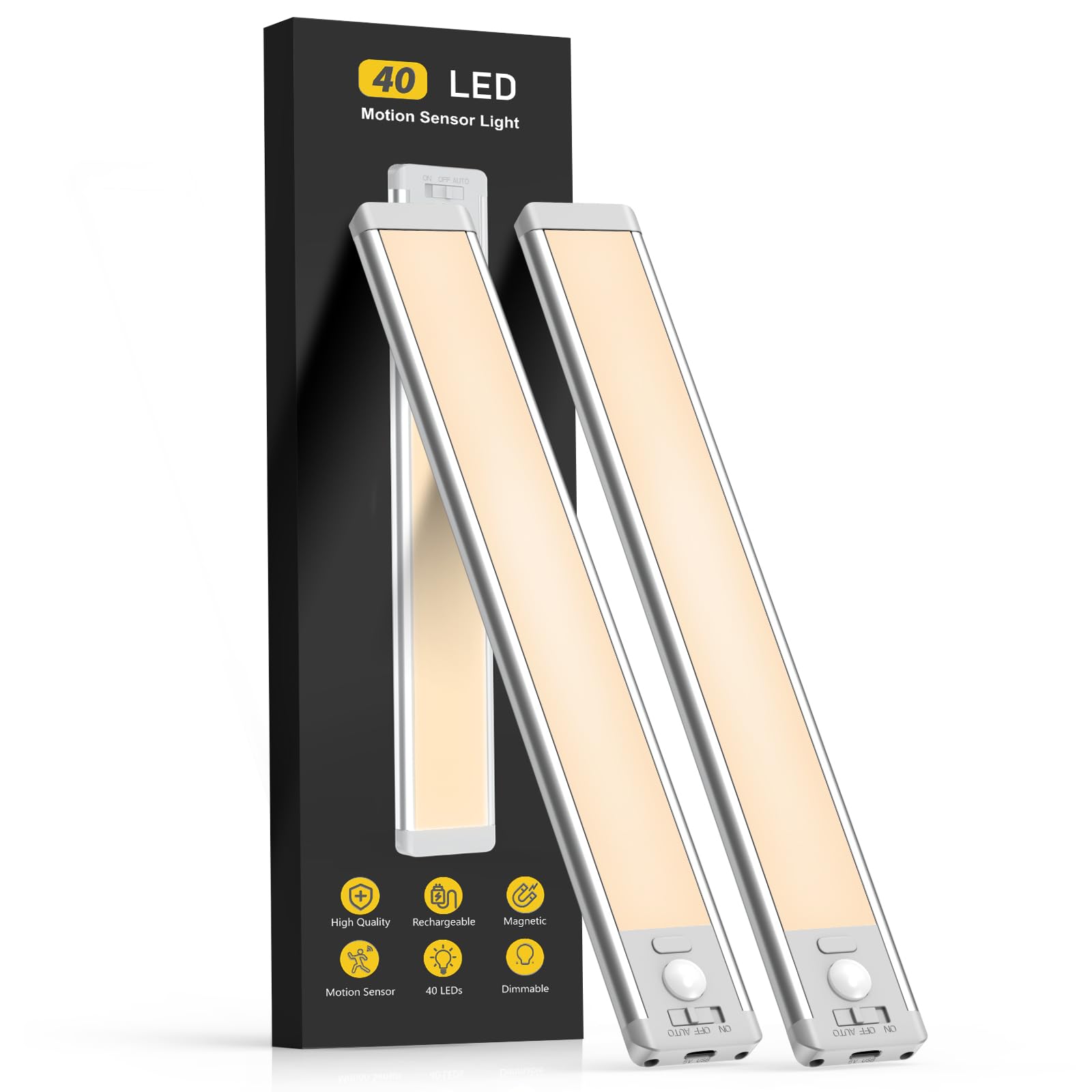 MCGOR 10inch Under Cabinet Lighting, 2 Pack Rechargeable Motion Sensor Light Indoor, 5 Levels Dimmable Magnetic Closet Lights, Wireless Under Counter Lights for Kitchen, Stairs 🍁 All In One Marketplace Canada