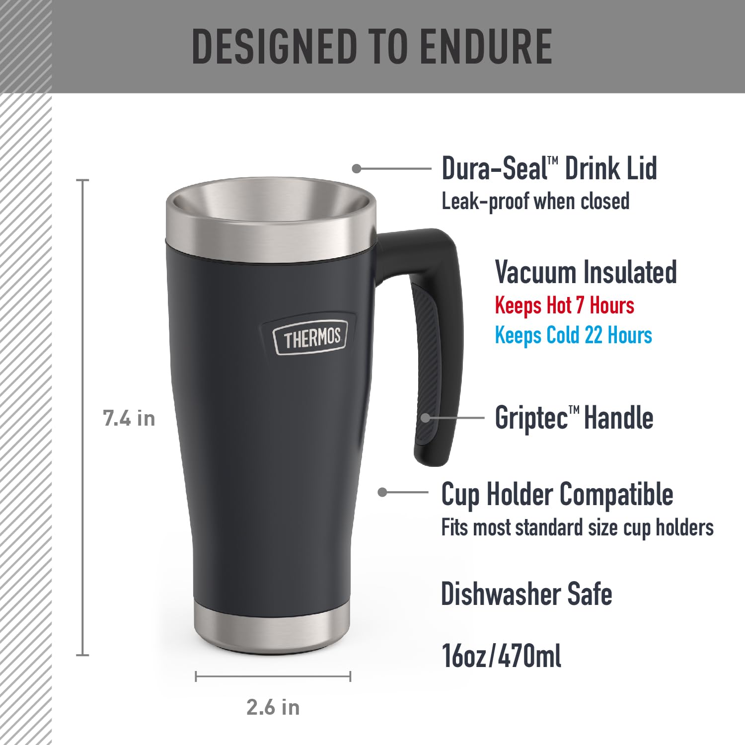 THERMOS ICON Series 16oz Stainless Steel Mug, Granite 🍁 All In One Marketplace Canada