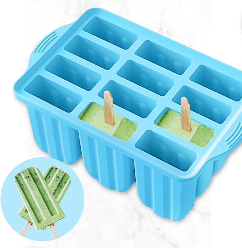 POLCANUR Popsicle Molds Silicone BPA-Free,12 Pieces Popsicle Trays for Freezer,Homemade Ice Cream Popsicle Molds,Large Ice Pop Maker Set,Reusable Ice Lolly Mould with 50PCS Popsicle Sticks 🍁 All In One Marketplace Canada