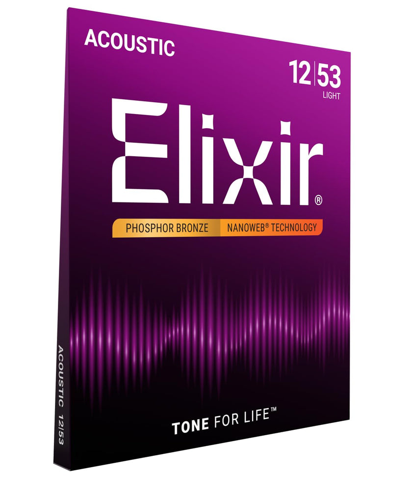Elixir 16052 Phosphor Bronze Nanoweb Coating Acoustic Guitar Strings - Light 12-53 🍁 All In One Marketplace Canada