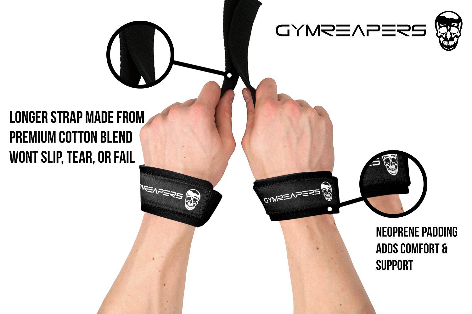 Gymreapers Lifting Wrist Straps for Weightlifting, Bodybuilding, Powerlifting, Strength Training, & Deadlifts - Padded Neoprene with 18