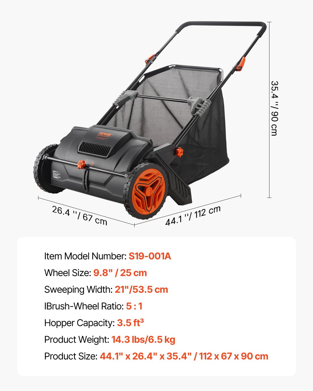 VEVOR Push Lawn Sweeper, 21-inch Leaf & Grass Collector, Strong Wheels & Heavy Duty Thickened Steel Durable to Use with Large Capacity 3.5 cu. ft. Mesh Collection Hopper Bag, 2 Spinning Brushes 🍁 All In One Marketplace Canada