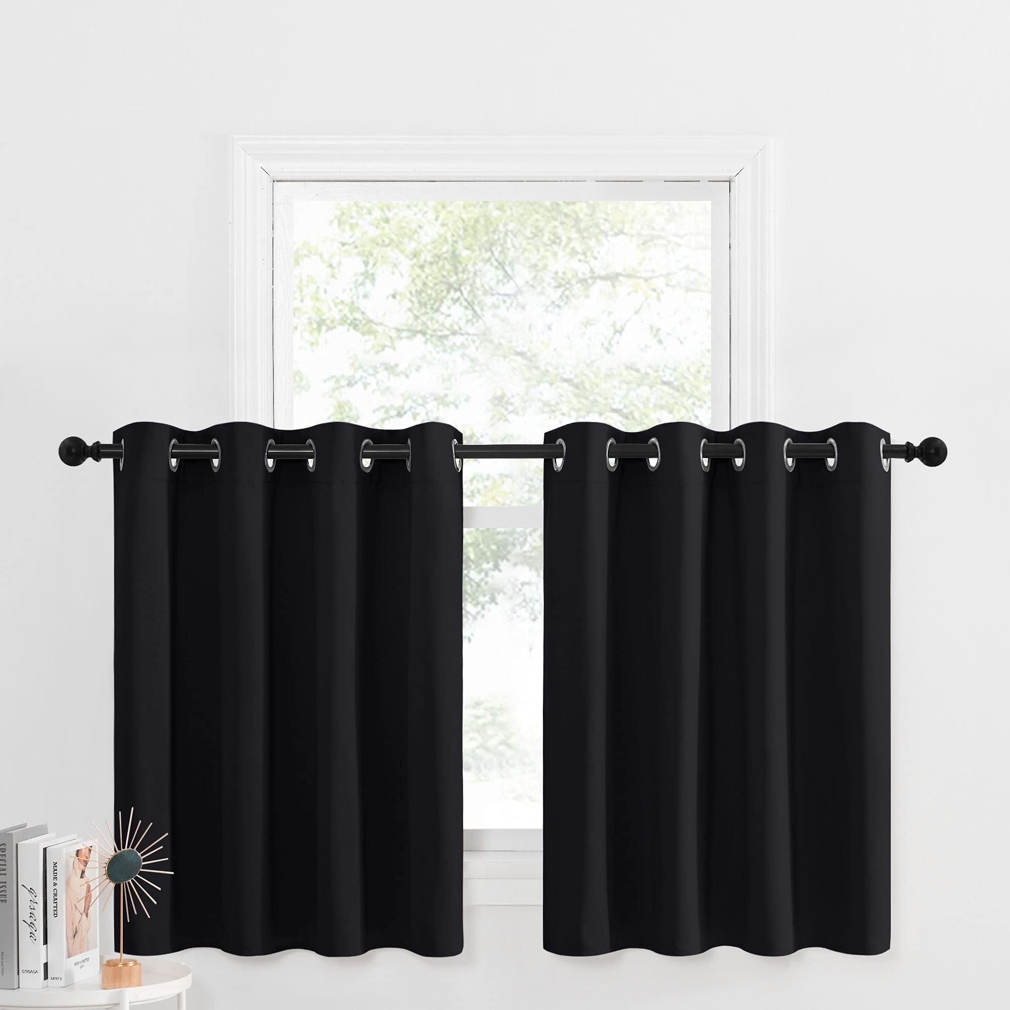 NICETOWN Blackout Valance for Small Window - Thermal Insulated Room Darkening Plain Grommet-Top Short Curtain Panel for Cafe Bar / Apartment (1 Pack, W52 x L36 + 1.2 inches Header, Black) 🍁 All In One Marketplace Canada