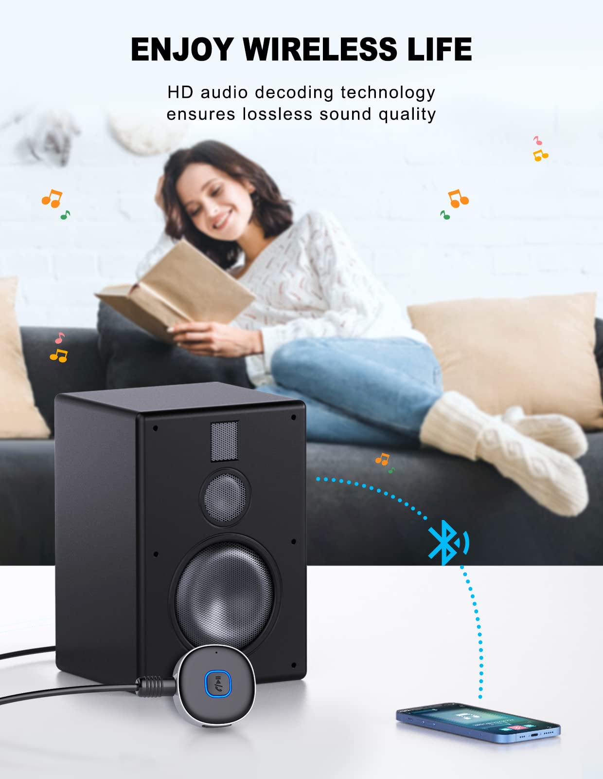 WOCBUY Bluetooth Adapter for Car, 3.5mm AUX Bluetooth Receiver for Music Streaming, Bluetooth 5.0 Wireless Audio Receiver for Car/Home Stereo/Wired Headphones/Speaker, Dual Connection, 12H Playtime 🍁 All In One Marketplace Canada