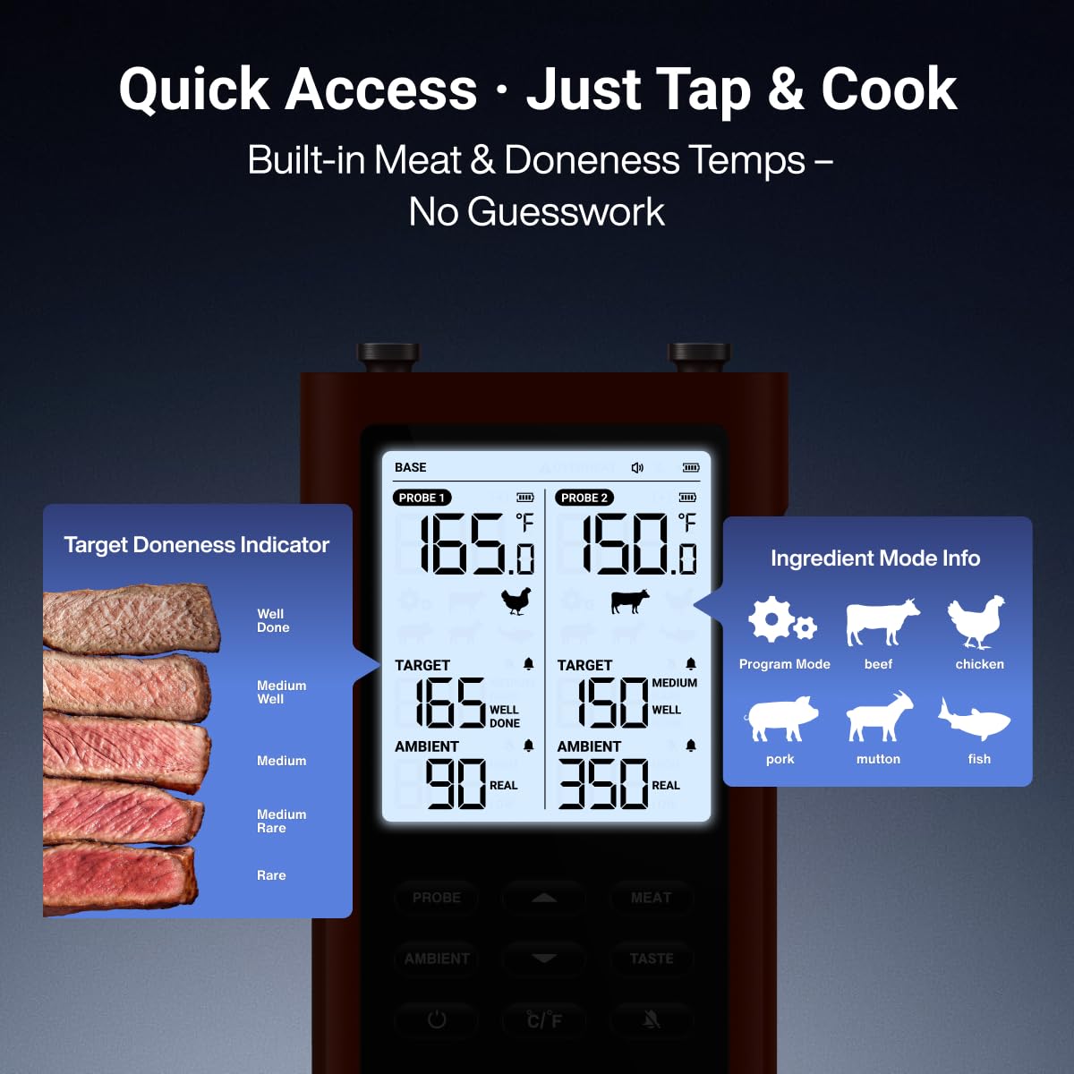ThermoMaven 3000FT Smart Wireless Meat Thermometer, Sub-1G Long Range, 6 Sensors NIST Certified Accuracy, 2 Thin Probes, Standalone Base with Large LCD for Grill, Smoker, Oven, BBQ 🍁 All In One Marketplace Canada