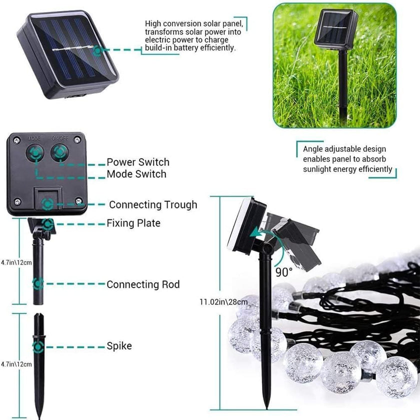 Toodour Solar String Lights Outdoor, 56ft 100 LED Globe String Lights, Waterproof Crystall Ball Lights Solar Patio Lights with 8 Modes for Garden Lawn Gazebo Yard, Outdoor Decorations - Warm White 🍁 All In One Marketplace Canada
