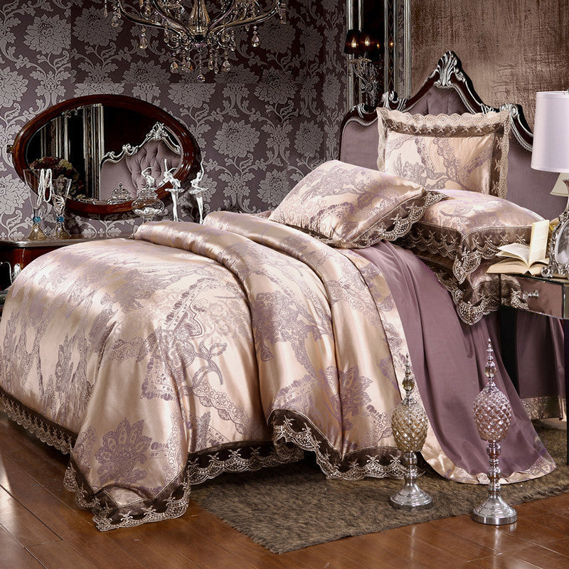 Jacquard Cotton Four‑Piece Luxury Bedding Set – Pure Cotton Duvet Cover & Silk‑Satin Finish Bed Sheet