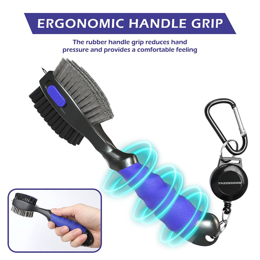 THIODOON 2 Pack Golf Club Brushes and Groove Cleaner 2 ft Retractable Zipline Carabiner Oversized Golf Brush Head with Retractable Spike Comfortable Grip Golf Club Cleaner 🍁 All In One Marketplace Canada