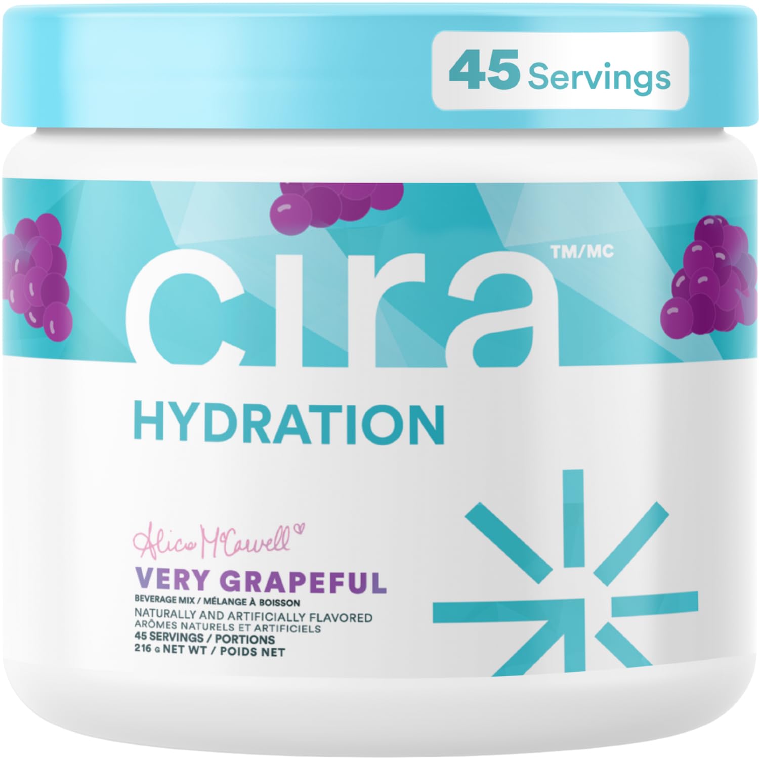 Cira Hydration Electrolytes Powder - Cira x Alicia McCarvell’s Daily Electrolyte Powder, Sugar Free, Himalayan Salt, Magnesium, Potassium for Dehydration Relief & Recovery - Very Grapeful, 45 Servings 🍁 All In One Marketplace Canada