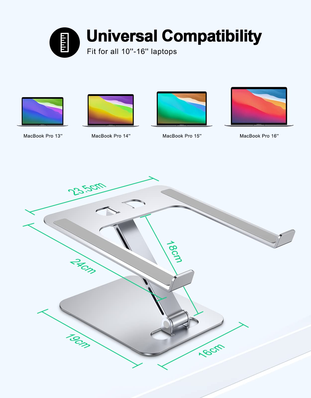 Zewwen Laptop Stand for Desk, Ergonomic Adjustable Foldable Computer Stand with Heat-Vent, Aluminium Alloy Laptop Riser Compatible with MacBook Air, Pro, Dell XPS, Samsung, 10”-16