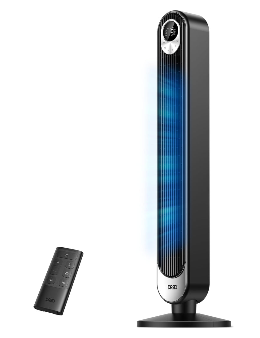 DREO Tower Fan for Bedroom, DC Motor, 28 ft/s, 20dB Quiet Oscillating Bladeless Fan with Remote, 9 Speeds, 4 Modes, 12H Timer, LED Display, Standing Floor Fan Powerful for Indoor Home Office Room 🍁 All In One Marketplace Canada